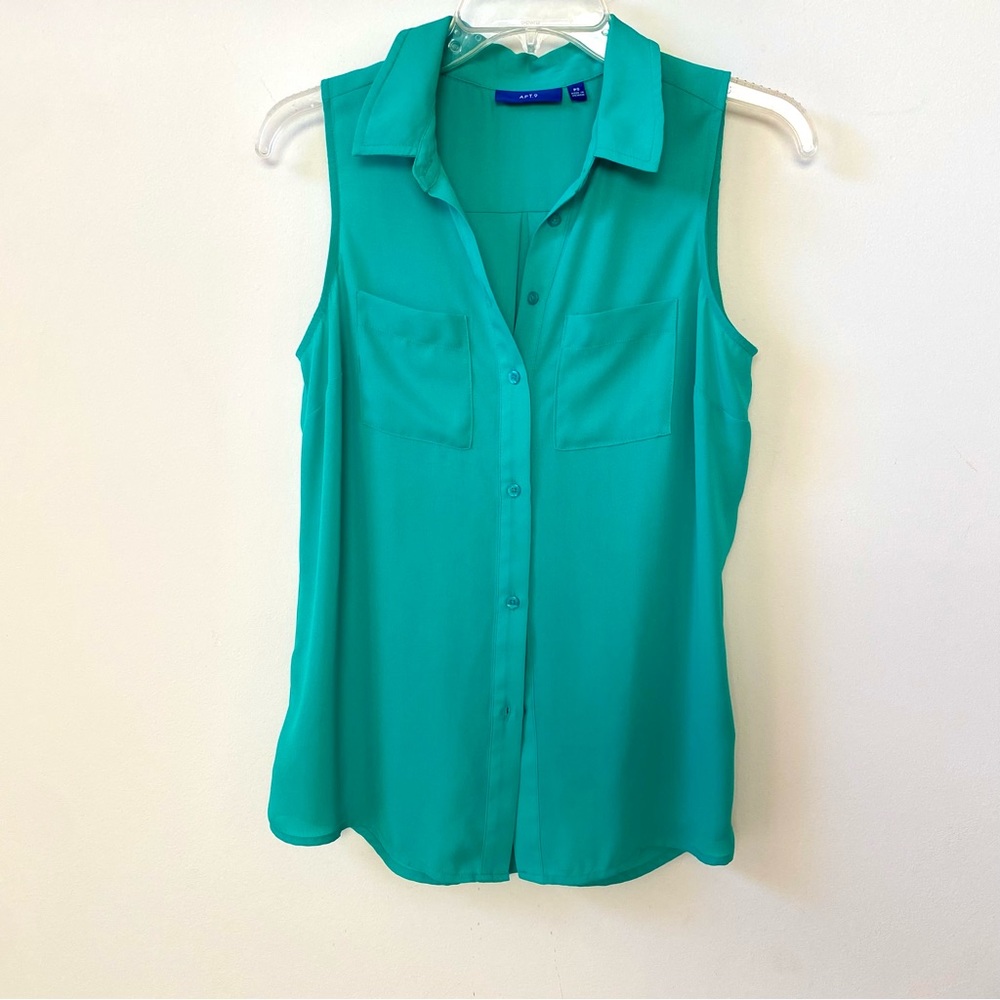 (S) Teal Green Bright Sleeveless Blouse